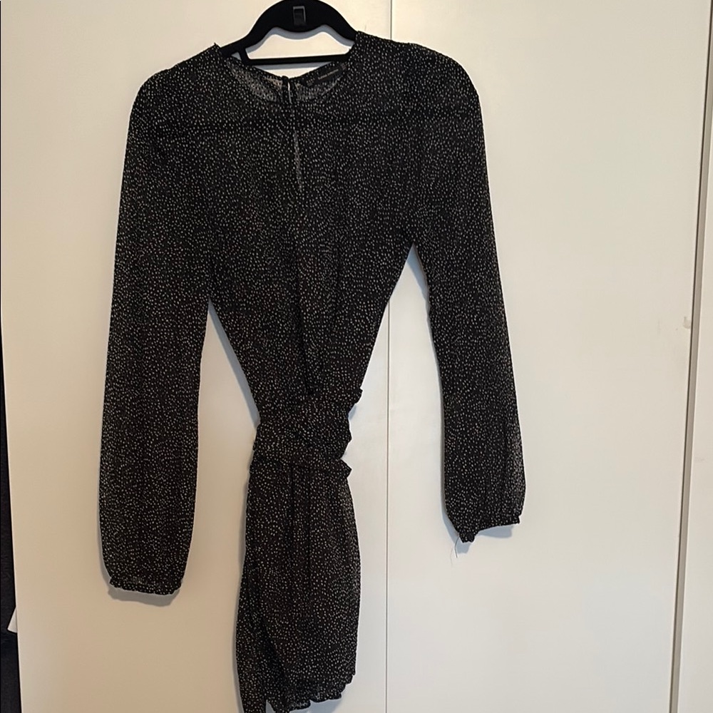 Zara Black Polka Dots Mini Wrap Dress